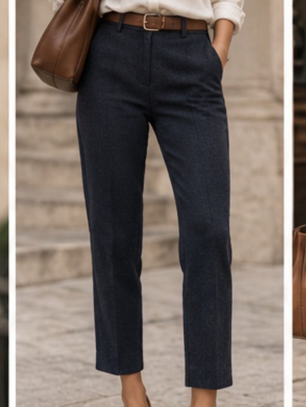 $675 Emporio Armani Textured Winter Navy Blue Wool Crop Trousers